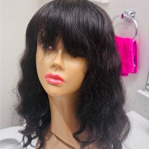 Elegant Black Wavy Human Hair Wig 18 inches